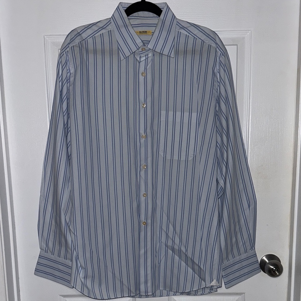 Pal Zileri Blue and White Striped Dress Shirt - 43/17